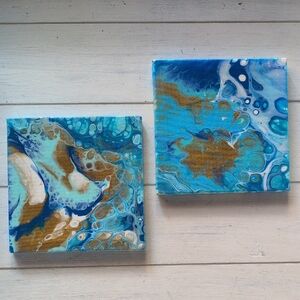 Abstract Paintings Blue and Gold Canvas Art Set 5"×5"